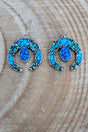 Turquoise Mosaic Ridge Arch Silvertone Earrings - Wholesale Accessory Market