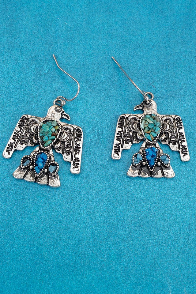Turquoise Mosaic Ridge Thunder Silvertone Earrings - Wholesale Accessory Market
