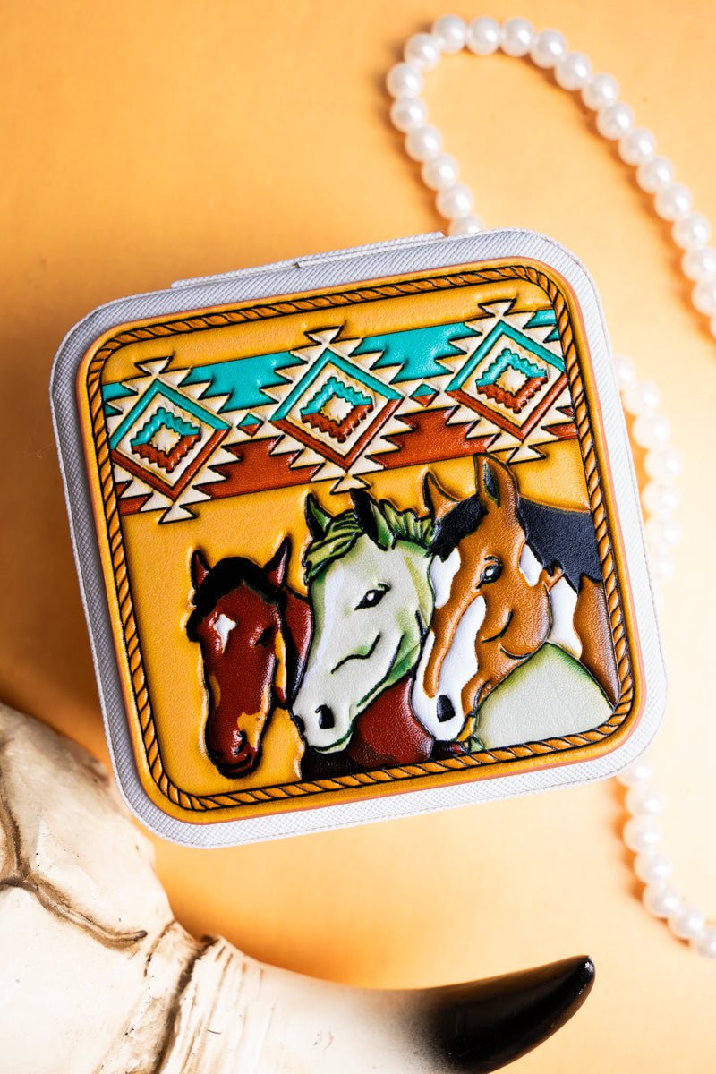 Aztec Horse Trio Small Travel Jewelry Box - Wholesale Accessory Market