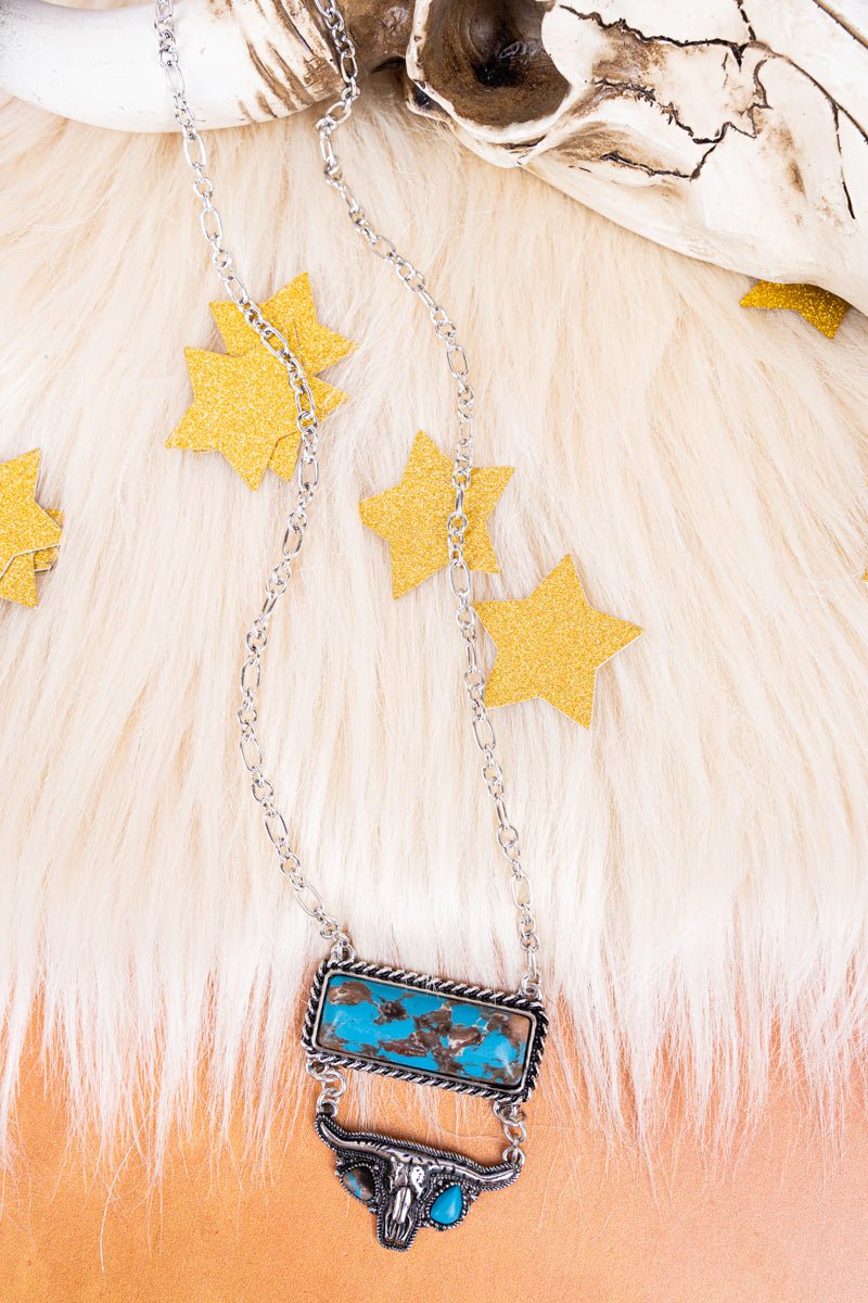 Turquoise Steer Skull Bar Necklace - Wholesale Accessory Market