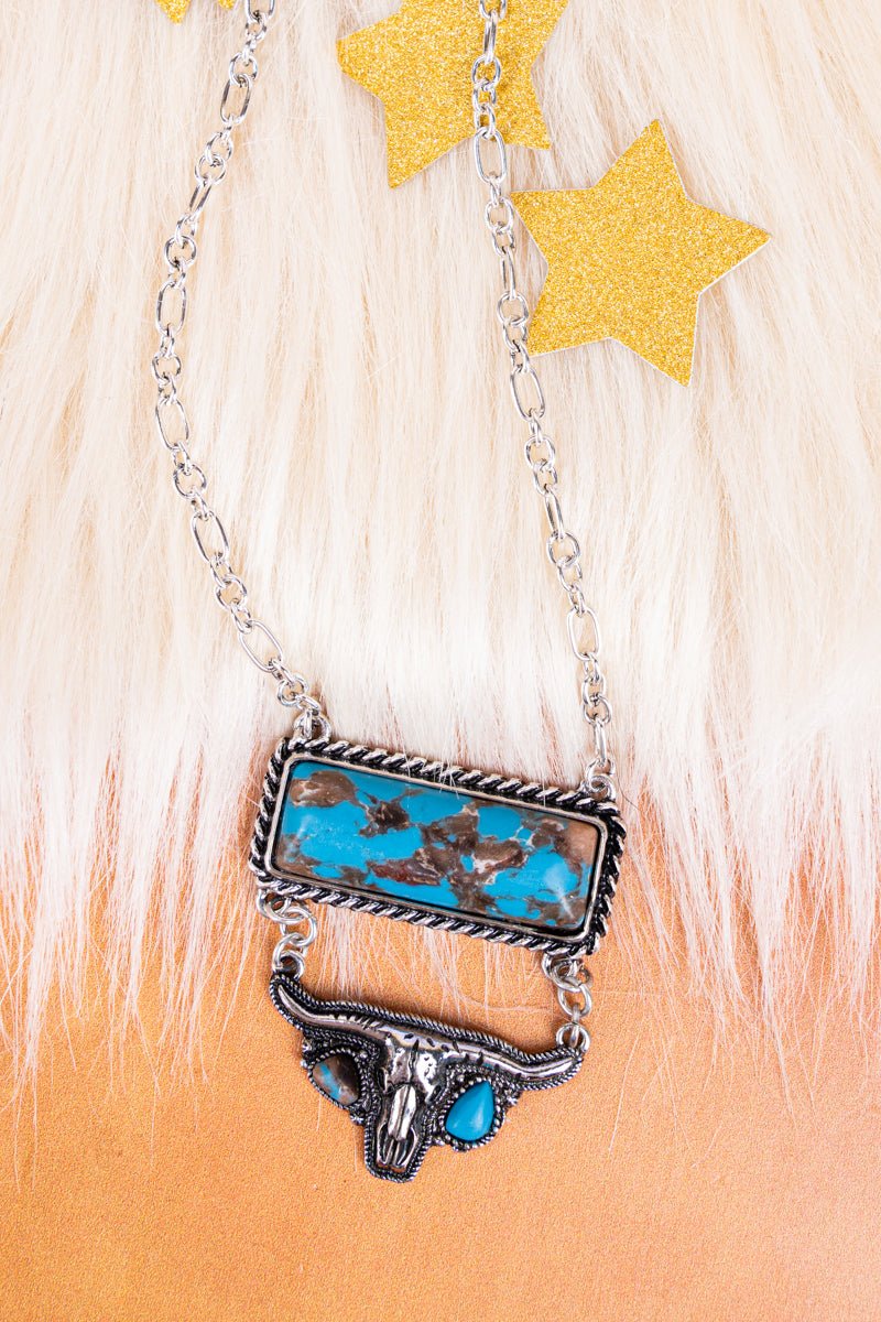 Turquoise Steer Skull Bar Necklace - Wholesale Accessory Market