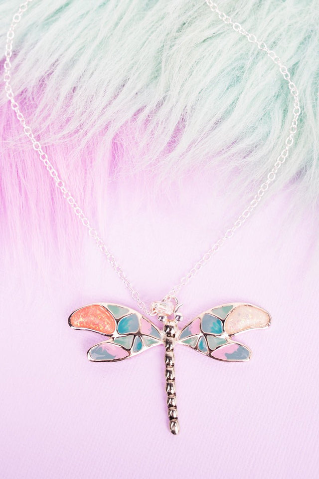 Garden Glam Opal Dragonfly Necklace - Wholesale Accessory Market