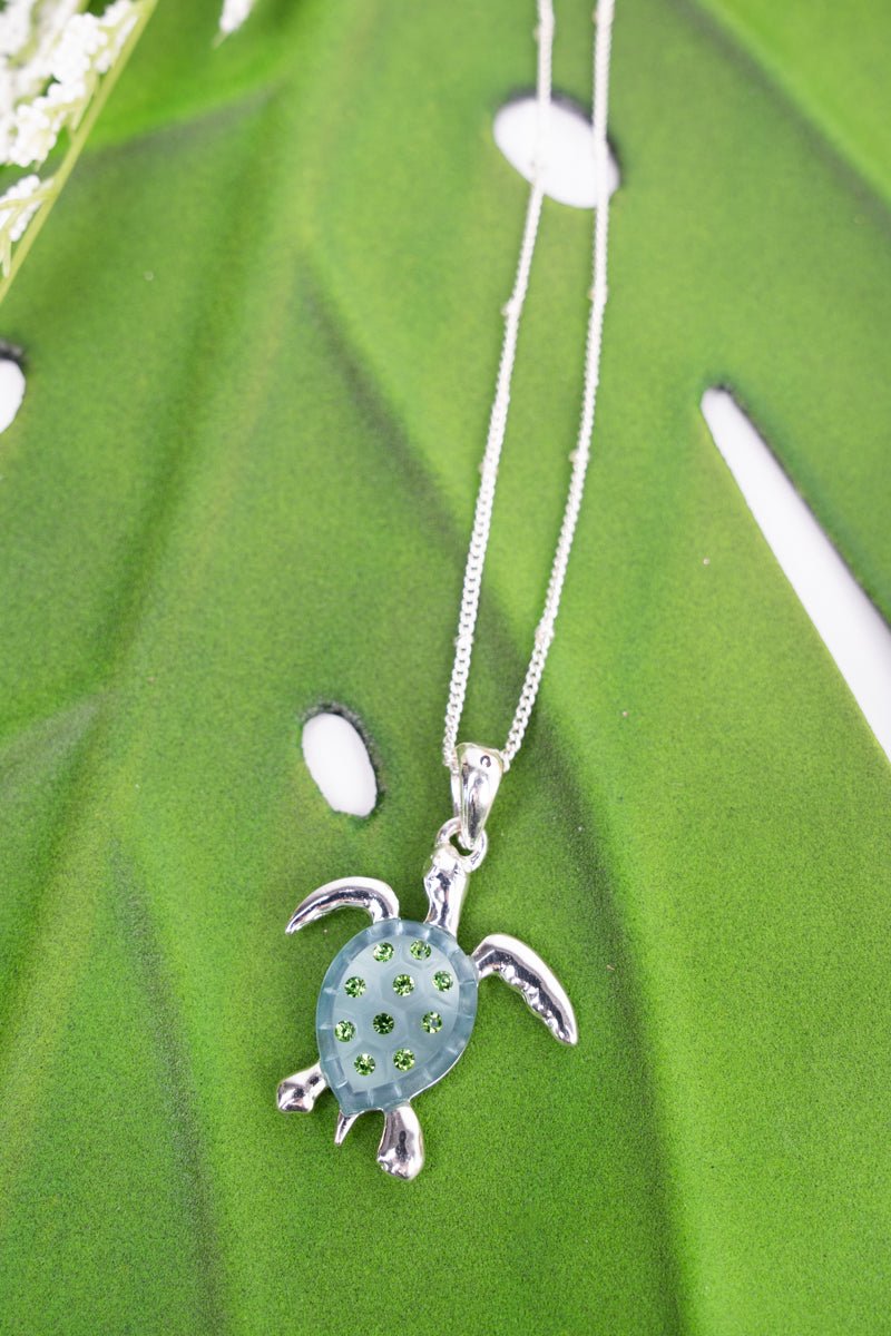 Crystal Avalon Green Turtle Silvertone Necklace - Wholesale Accessory Market