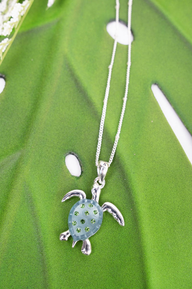 Crystal Avalon Green Turtle Silvertone Necklace - Wholesale Accessory Market