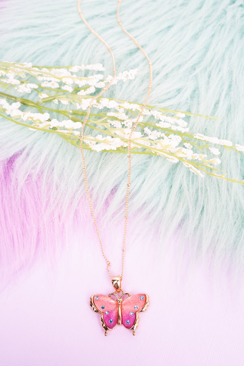 Crystal Avalon Pink Butterfly Goldtone Necklace - Wholesale Accessory Market