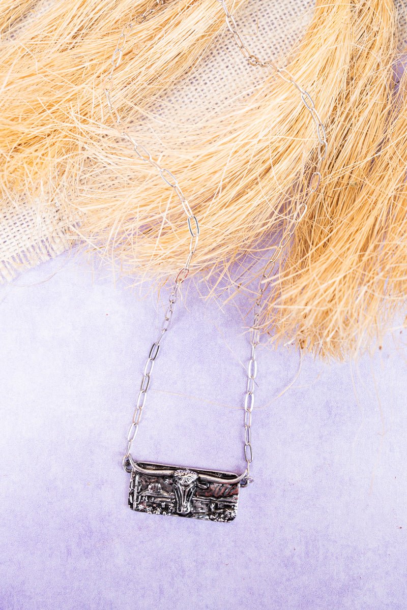 Silvertone Lubbock Longhorn Necklace - Wholesale Accessory Market