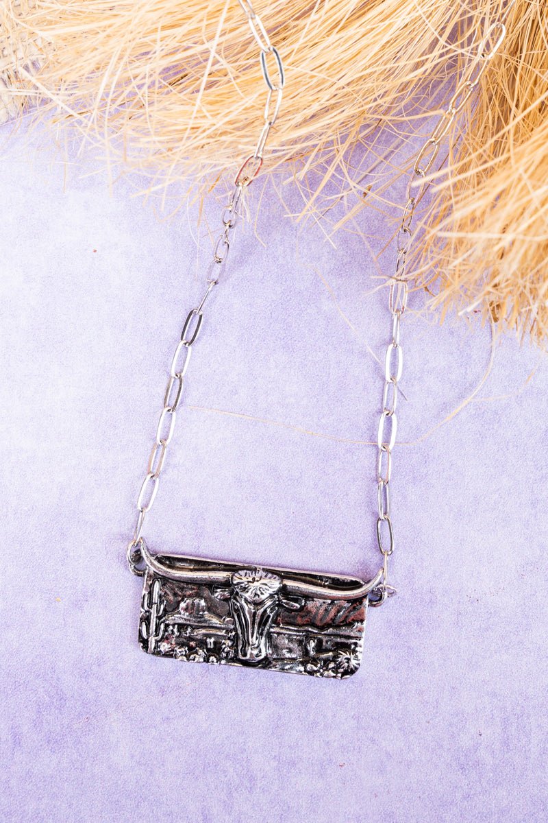 Silvertone Lubbock Longhorn Necklace - Wholesale Accessory Market