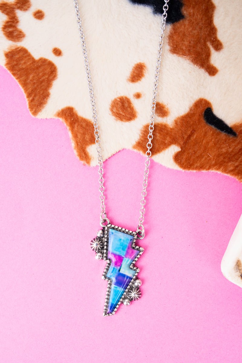 Colorful Lightning Bolt Silvertone Necklace - Wholesale Accessory Market