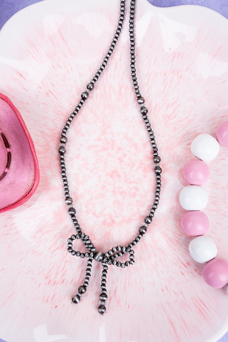 Bellerose Bow Silver Pearl Necklace - Wholesale Accessory Market