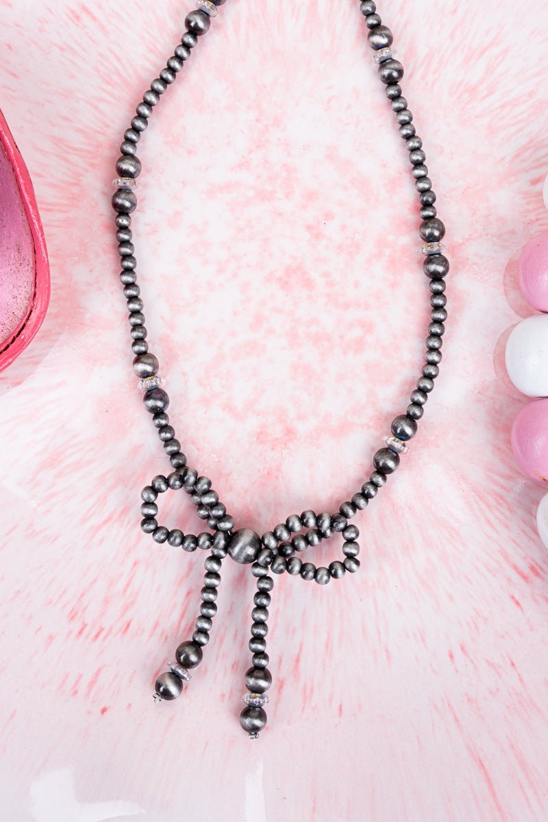 Bellerose Bow Silver Pearl Necklace - Wholesale Accessory Market