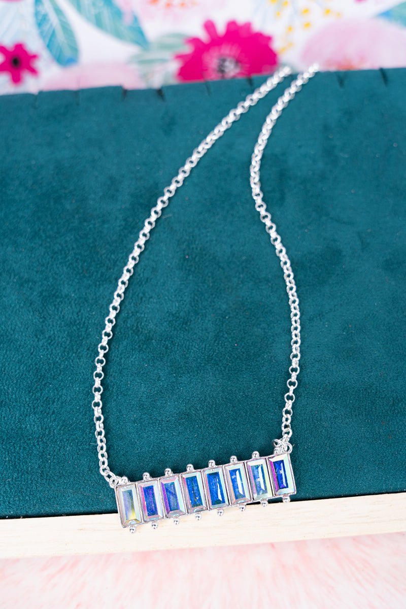 Iridescent Jazzy Jewels Silvertone Necklace - Wholesale Accessory Market