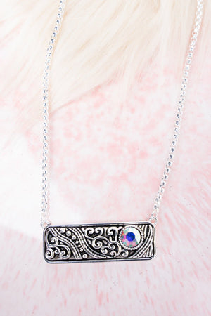 Iridescent Rhinestone Scroll Vienna Silvertone Necklace - Wholesale Accessory Market