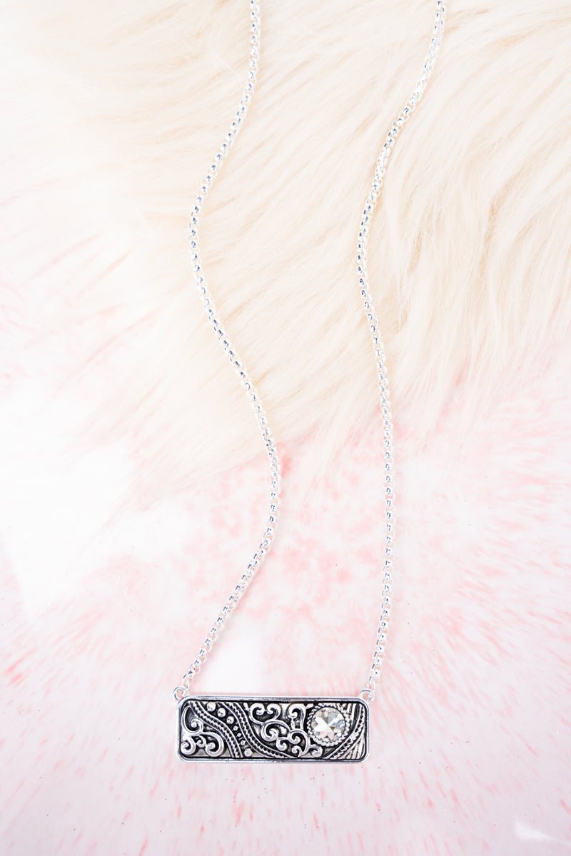 Clear Rhinestone Scroll Vienna Silvertone Necklace - Wholesale Accessory Market