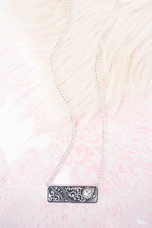 Clear Rhinestone Scroll Vienna Silvertone Necklace - Wholesale Accessory Market