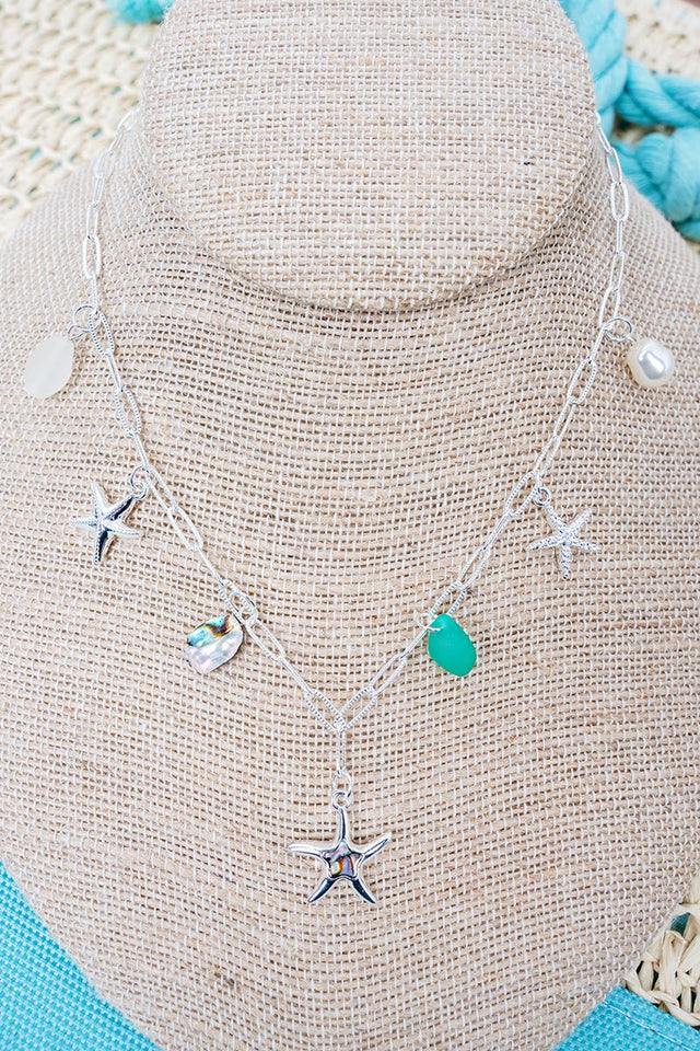 Blue Lagoon Starfish Silvertone Charm Necklace - Wholesale Accessory Market