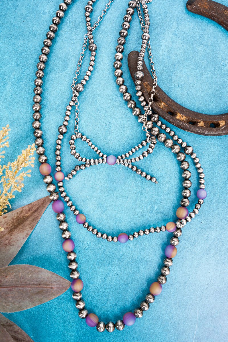 Purple Sweet on the Range Layered Silver Pearl Necklace - Wholesale Accessory Market