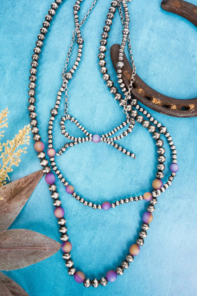 Purple Sweet on the Range Layered Silver Pearl Necklace - Wholesale Accessory Market