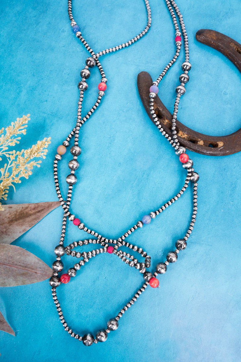 Multi - Color Josie Junction Silver Pearl Bow Layered Necklace - Wholesale Accessory Market