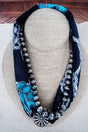 Laredo Lariat Black Bead & Scarf Double Necklace Set - Wholesale Accessory Market