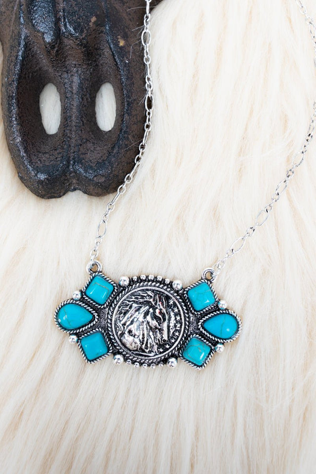 Turquoise Stallion Ridge Silvertone Necklace - Wholesale Accessory Market