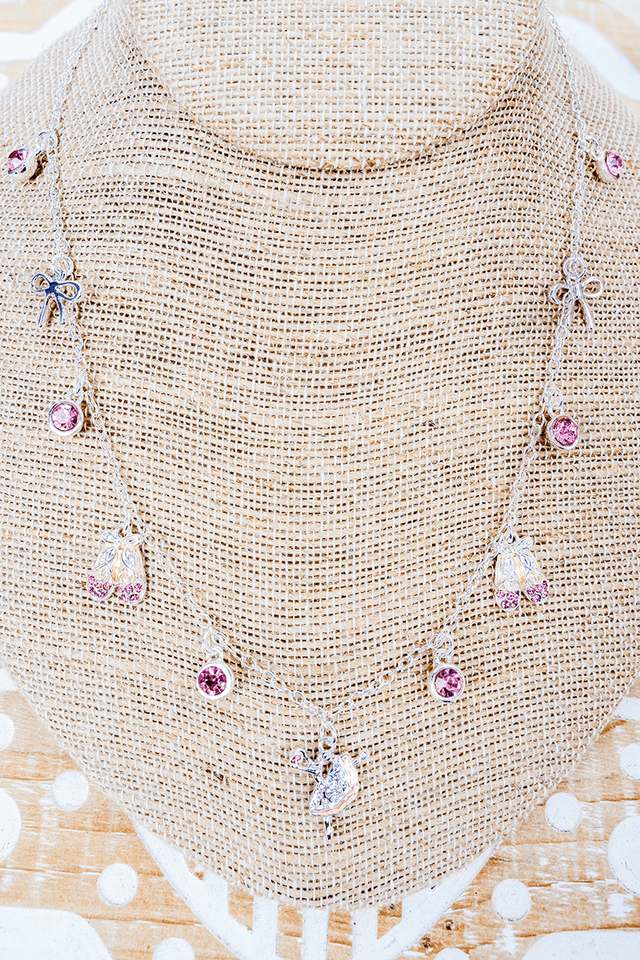 Pink Twinkle Toes Silvertone Charm Necklace - Wholesale Accessory Market