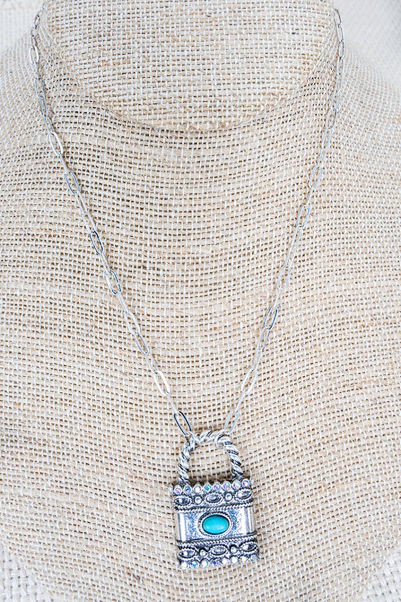 Lock, Stock, & Barrel Turquoise & Silvertone Necklace - Wholesale Accessory Market