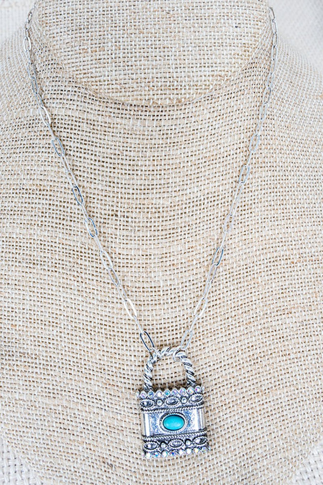 Lock, Stock, & Barrel Turquoise & Silvertone Necklace - Wholesale Accessory Market