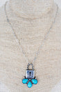 Turquoise Lock & Lasso Silvertone Necklace - Wholesale Accessory Market