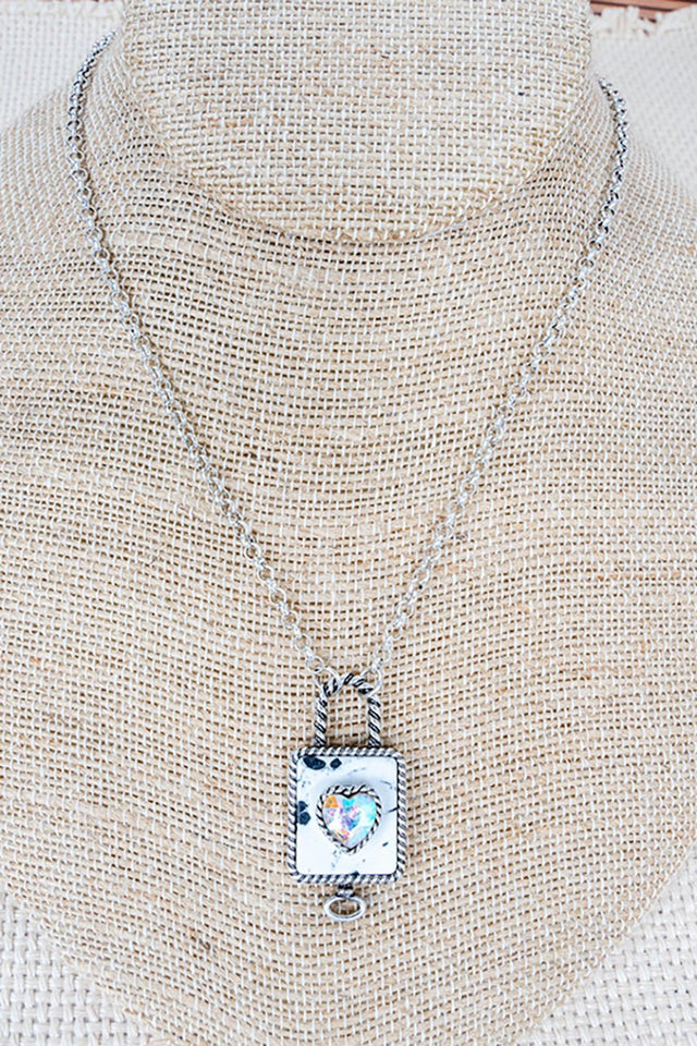 White Locked In Love Crystal & Silvertone Necklace - Wholesale Accessory Market