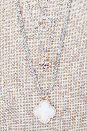 Ava Pearl Quatrefoil Two - Tone Layered Necklace - Wholesale Accessory Market
