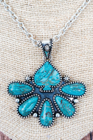 Turquoise Southwest Spade Silvertone Necklace - Wholesale Accessory Market