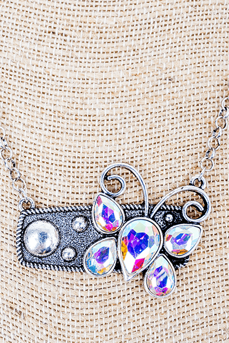 Iridescent Butterfly Belle Silvertone Necklace - Wholesale Accessory Market