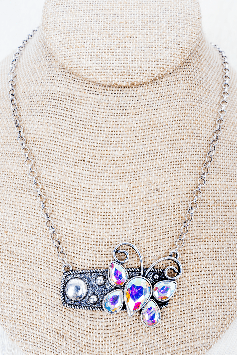 Iridescent Butterfly Belle Silvertone Necklace - Wholesale Accessory Market