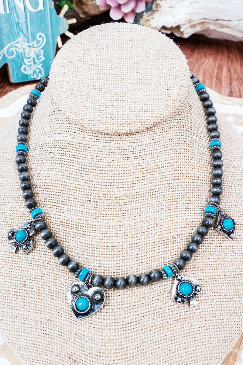 Turquoise Royal Gambit Silver Pearl Necklace - Wholesale Accessory Market