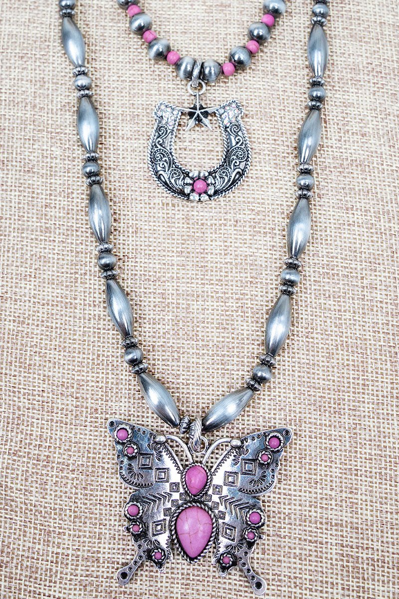 Pink Frontier Flutter Silver Pearl Layered Necklace - Wholesale Accessory Market