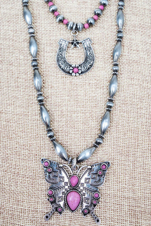 Pink Frontier Flutter Silver Pearl Layered Necklace - Wholesale Accessory Market