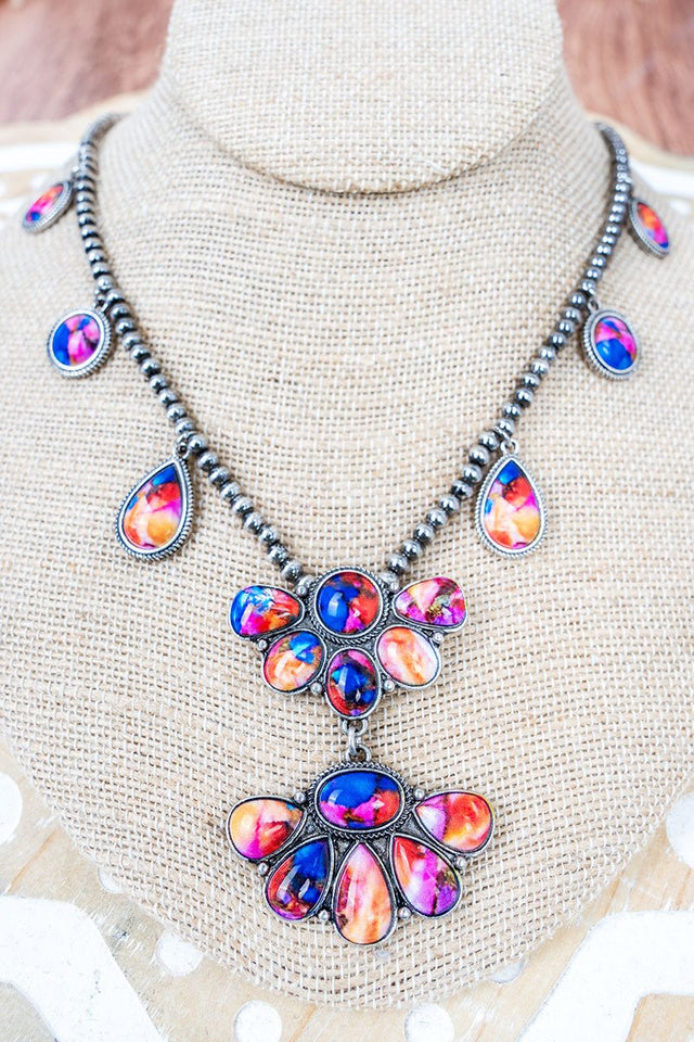 Sunset Stampede Silvertone Charm Necklace - Wholesale Accessory Market