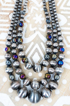 Midnight Mirage Iridescent & Silver Pearl Layered Necklace - Wholesale Accessory Market