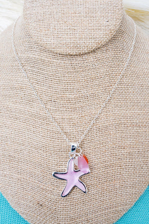 Sunlit Seas Pink Starfish Silvertone Necklace - Wholesale Accessory Market