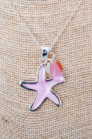 Sunlit Seas Pink Starfish Silvertone Necklace - Wholesale Accessory Market
