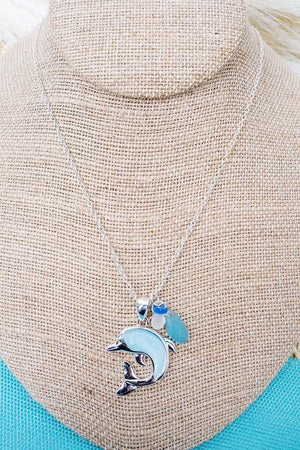 Sunlit Seas Blue Dolphin Silvertone Necklace - Wholesale Accessory Market