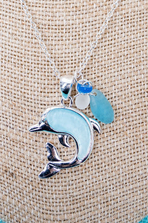 Sunlit Seas Blue Dolphin Silvertone Necklace - Wholesale Accessory Market
