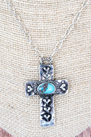 Turquoise Mercy Made Silvertone Necklace - Wholesale Accessory Market