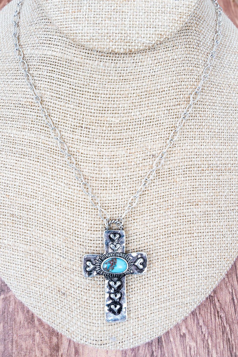 Turquoise Mercy Made Silvertone Necklace - Wholesale Accessory Market