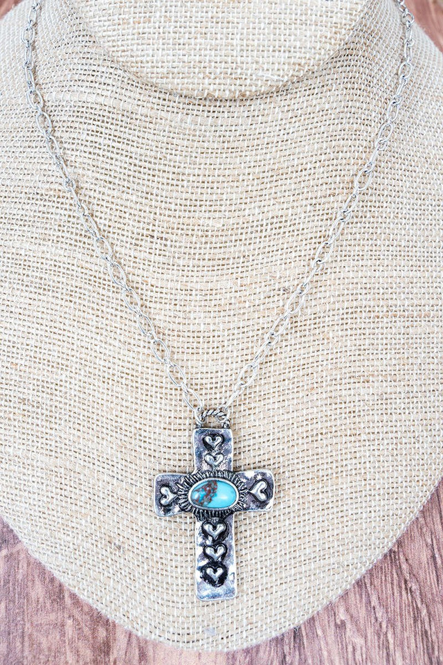 Turquoise Mercy Made Silvertone Necklace - Wholesale Accessory Market
