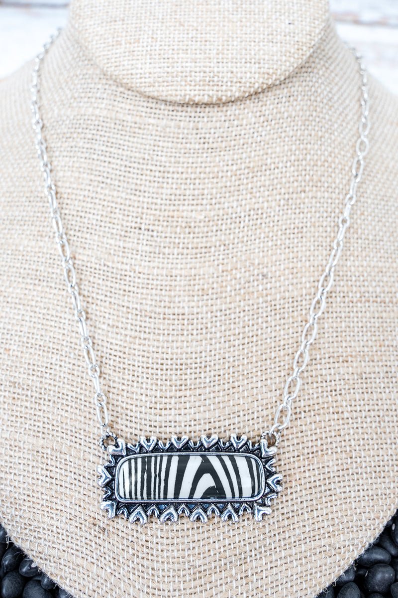 Black Striped Canyon Crush Silvertone Necklace - Wholesale Accessory Market