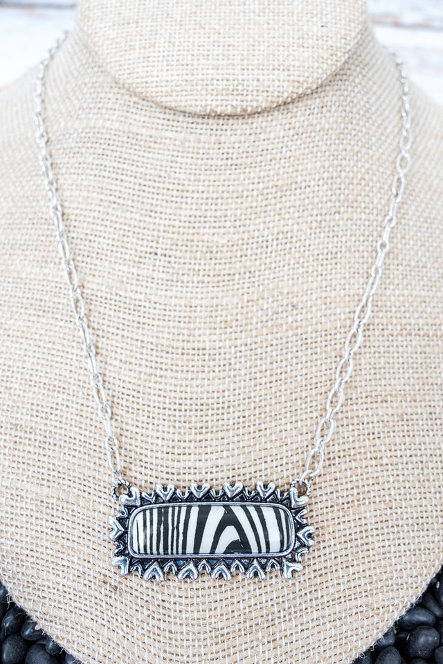 Black Striped Canyon Crush Silvertone Necklace - Wholesale Accessory Market