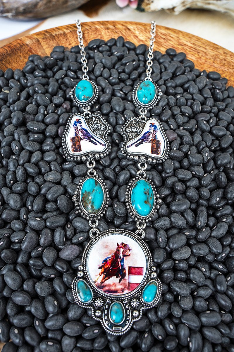 Barrel Racer Spirit Turquoise & Silvertone Necklace - Wholesale Accessory Market