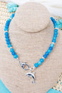 Ocean Calling Dolphin Blue Beaded Silvertone Necklace - Wholesale Accessory Market