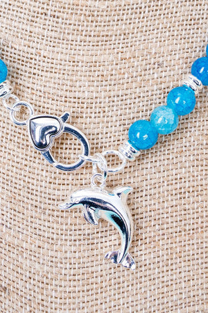 Ocean Calling Dolphin Blue Beaded Silvertone Necklace - Wholesale Accessory Market